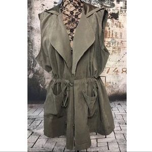 Plus 3X Khaki Green Lightweight Hooded Tie Up Vest